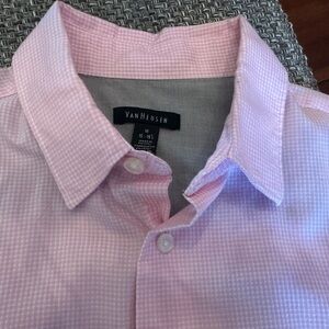 Van Heusen Men's Pink and White Checkered Button Down Shirt Size Medium